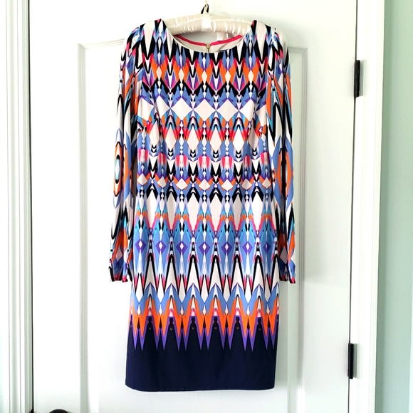 Vince Camuto Dresses & Skirts - Vince Camuto Women's Cocktail Dress w/ Liner Sz 4 70s Pattern Long Sleeve